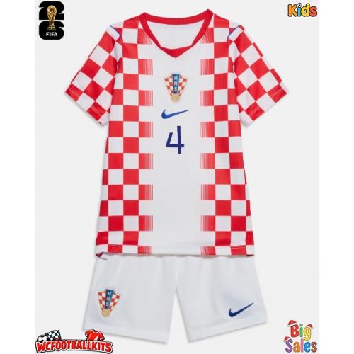 Croatia Josko Gvardiol #4 Replica Home Stadium Kit for Kids World Cup 2026 Short Sleeve (+ pants)